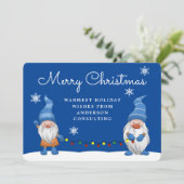Vroege kerst Gnomes Business Blue Holiday Kaart (Staand voorkant)