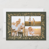 Vroege kerst, groene gouden olie en sneeuwvlokken feestdagenkaart (Voorkant)