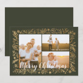 Vroege kerst, groene gouden olie en sneeuwvlokken feestdagenkaart (Voorkant / Achterkant)