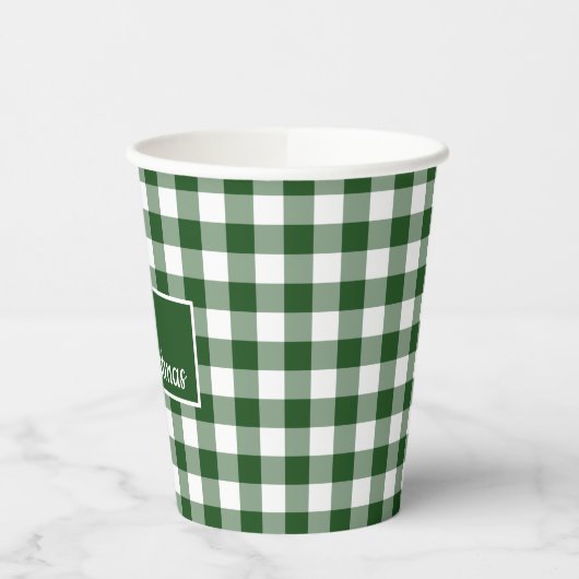 Vroege Kerst Groene Witte Buffalo Check Party Papieren Bekers (Links)