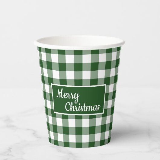 Vroege Kerst Groene Witte Buffalo Check Party Papieren Bekers (Voorkant)