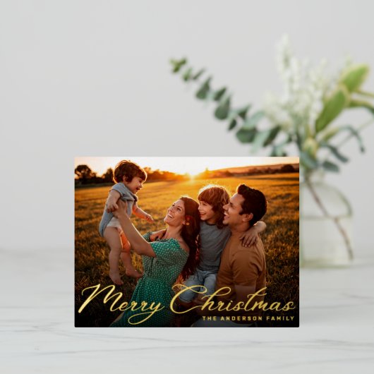 Vroege kerst Klassieke traditionele gouden foto Folie Feestdagen Briefkaart (Staand Voorkant)