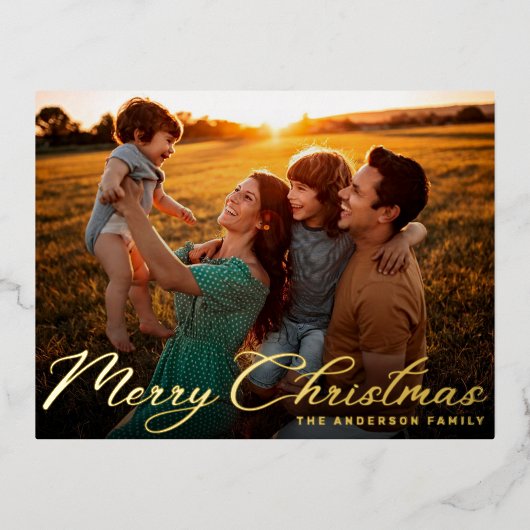 Vroege kerst Klassieke traditionele gouden foto Folie Feestdagen Briefkaart (Voorkant)