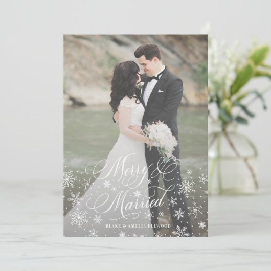 Vroege kerst met vrolijke Pas getrouwd Feestdagenkaart (Staand voorkant)