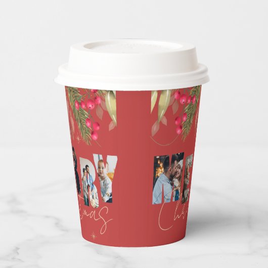 Vroege kerst Multi Foto Red Gold Holiday Party Papieren Bekers (Links)