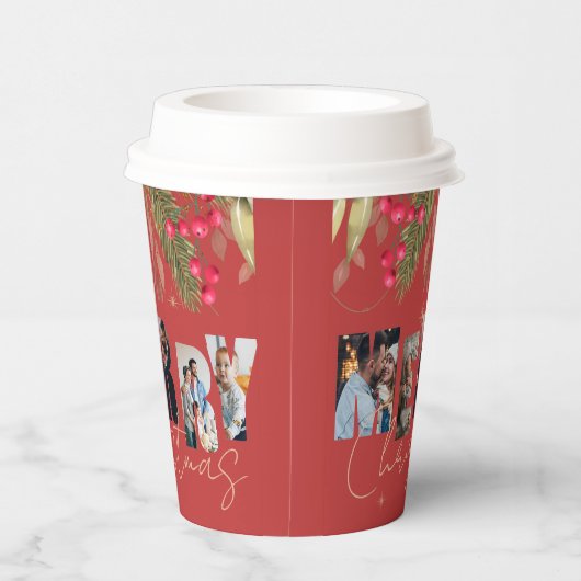 Vroege kerst Multi Foto Red Gold Holiday Party Papieren Bekers (Rechts)