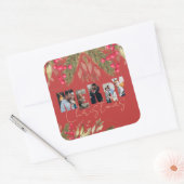 Vroege kerst Multi Foto Red Gold Holiday Party Vierkante Sticker (Envelop)
