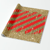 Vroege kerst - rode glitterstrip cadeaupapier (Uitgerold)