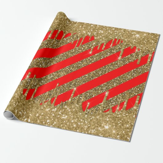 Vroege kerst - rode glitterstrip cadeaupapier (Uitgerold)