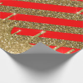 Vroege kerst - rode glitterstrip cadeaupapier (Hoek)