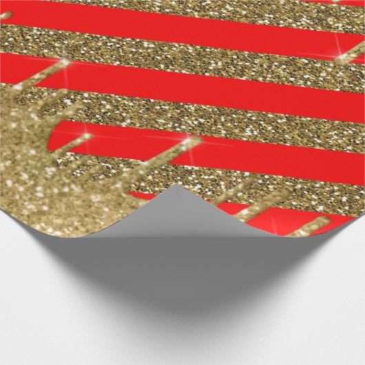 Vroege kerst - rode glitterstrip cadeaupapier (Hoek)