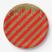 Vroege kerst - rode glitterstrip papieren bordje (Voorkant)