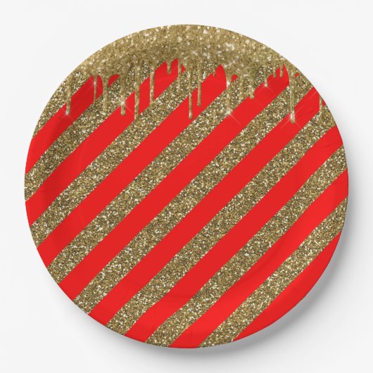 Vroege kerst - rode glitterstrip papieren bordje (Voorkant)