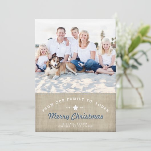 Vroege kerstakerstavond Rustic Burlap-fotokaart Feestdagenkaart (Staand voorkant)