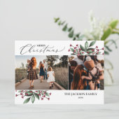 Vroege kerstavond Greenery Red Photo Holiday Card Kaart (Staand voorkant)