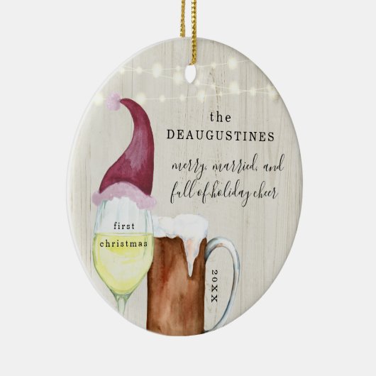 Vroege kerstbier en wijn met huwelijk keramisch ornament (Rechts)