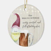 Vroege kerstbier en wijn met huwelijk keramisch ornament (Links)