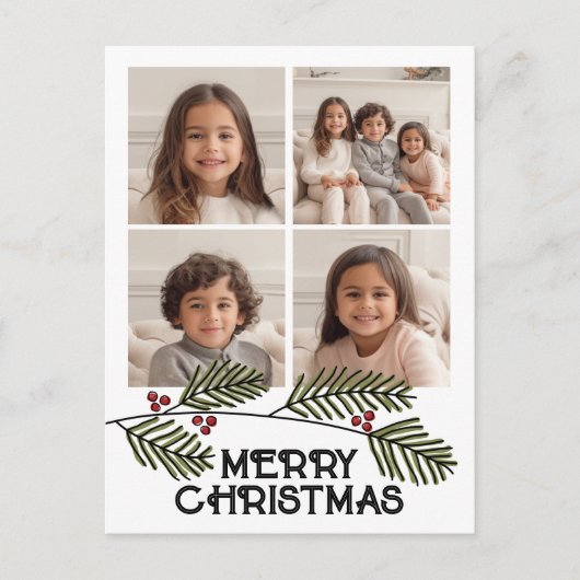 Vroege kerstbijkantoren - 4 Foto modern script Feestdagenkaart (Voorkant)