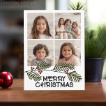 Vroege kerstbijkantoren - 4 Foto modern script Feestdagenkaart<br><div class="desc">Voeg 4 vierkante foto's toe aan dit rustieke moderne ontwerp. Deze kerstkaart bevat grillige takken met een vrolijke kerstgroet. FOTO TIP: Als u uw afbeeldingen uploadt en ze passen niet, klik dan op de KNOP AANPASSEN. Het vergt misschien wat geduld, maar je kunt je foto verplaatsen en vergroten of verkleinen....</div>