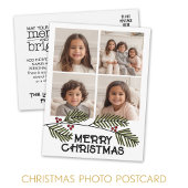 Vroege kerstbijkantoren - 4 Foto modern script Feestdagenkaart