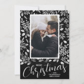 Vroege kerstbladeren op zwarte foto feestdagenkaart (Voorkant)
