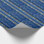 Vroege Kerstblauw Striped Elegant Holiday Cadeaupapier (Hoek)