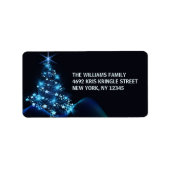 Vroege kerstblauwe boom en sterrenfeestdag etiket (Voorkant)