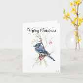 Vroege kerstblauwe Jay Holiday Card Kaart (Gele Bloem)