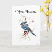 Vroege kerstblauwe Jay Holiday Card Kaart (Gele Bloem)