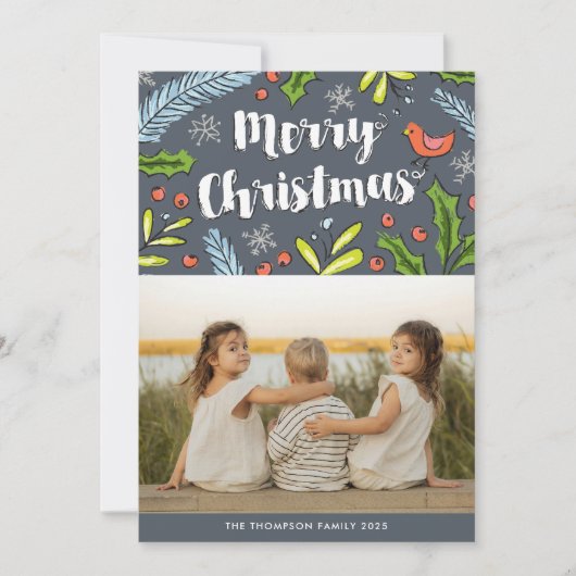 Vroege kerstblauwe Spruce-fotofeestkaart Feestdagenkaart (Voorkant)