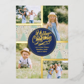 Vroege kerstbomen 4 Foto Collage Mint Gold Folie Feestdagenkaart (Voorkant)