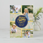 Vroege kerstbomen 4 Foto Collage Mint Gold Folie Feestdagenkaart (Staand Voorkant)