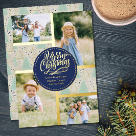 Vroege kerstbomen 4 Foto Collage Mint Gold Folie Feestdagenkaart
