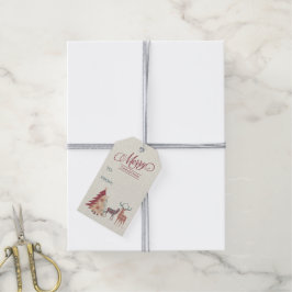 Vroege kerstbomen, Labels met deer Gift Cadeaulabel