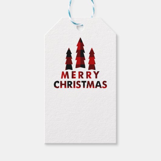 Vroege kerstbomen met feestelijke cadeaubeurs cadeaulabel (Voorkant)