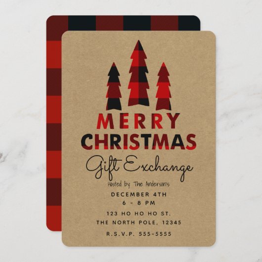 Vroege kerstbomen Pset Kraft Gift Exchange Kaart (Voorkant / Achterkant)