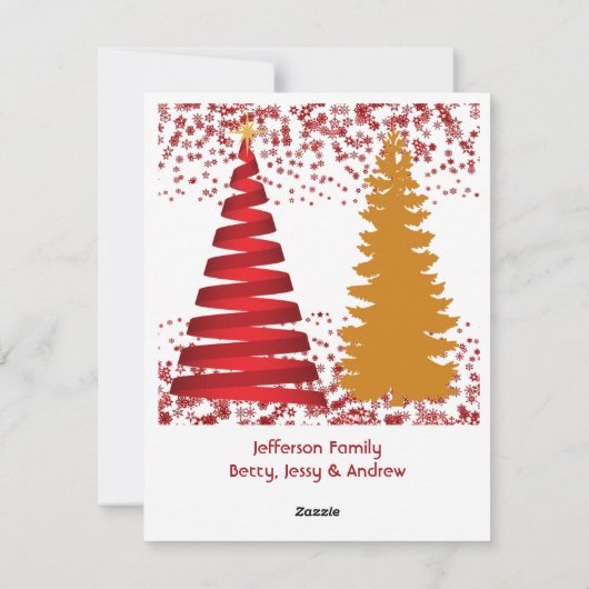 Vroege kerstbomen Rood en Golden Shine Holiday Feestdagenkaart (Achterkant)
