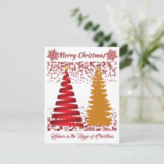 Vroege kerstbomen Rood en Golden Shine Holiday Feestdagenkaart (Staand voorkant)