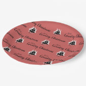 Vroege kerstbomen rood met ouderwetse kerstbomen papieren bordje (Gekanteld)