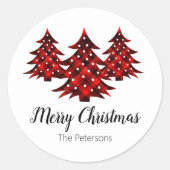 Vroege kerstbomen Rustic Red Pset op maat Ronde Sticker (Voorkant)