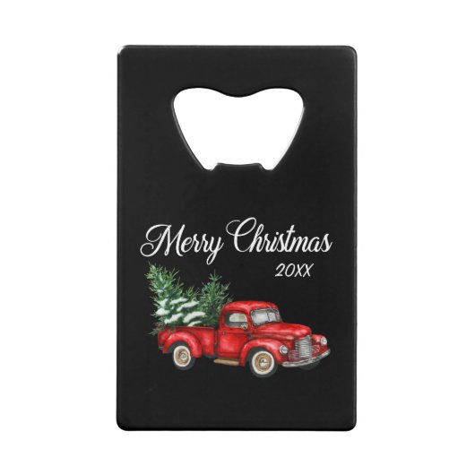 Vroege kerstboom Datum  Red Truck Black Creditkaart Flessenopener (Voorkant)