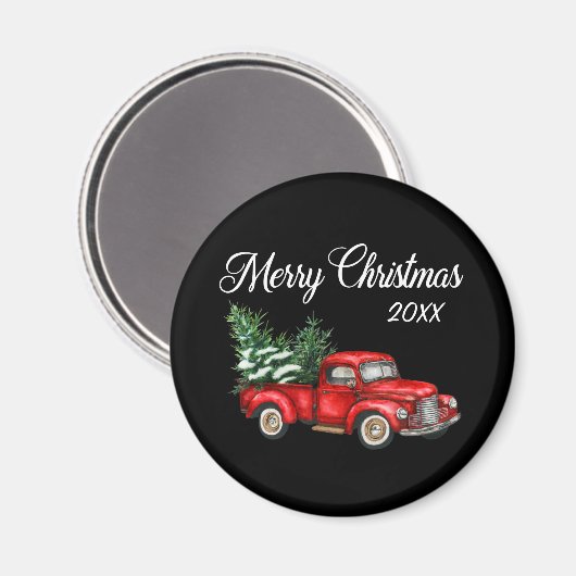 Vroege kerstboom Datum  Red Truck Black Magneet (Voorkant / Achterkant)