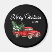 Vroege kerstboom Datum  Red Truck Black Magneet (Voorkant)