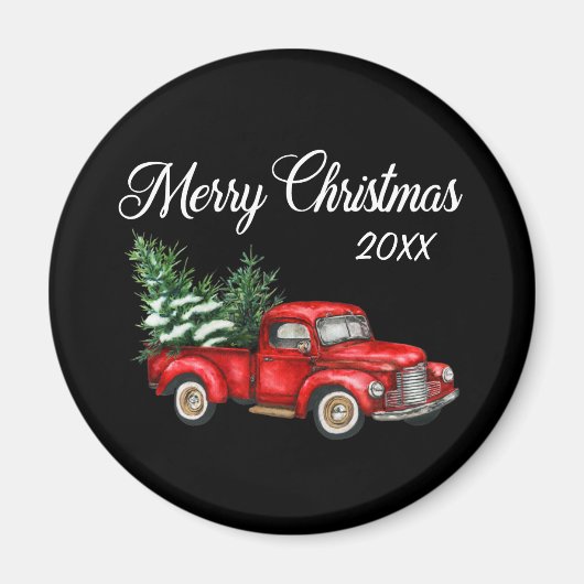 Vroege kerstboom Datum  Red Truck Black Magneet (Voorkant)
