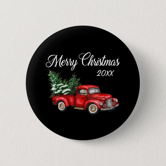 Vroege kerstboom Datum Red Truck Black Ronde Button 5,7 Cm (Voorkant)