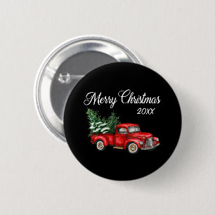Vroege kerstboom Datum Red Truck Black Ronde Button 5,7 Cm
