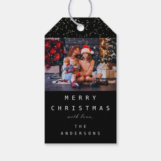 Vroege kerstboomkoorts - Zwarte foto Cadeaulabel (Voorkant)