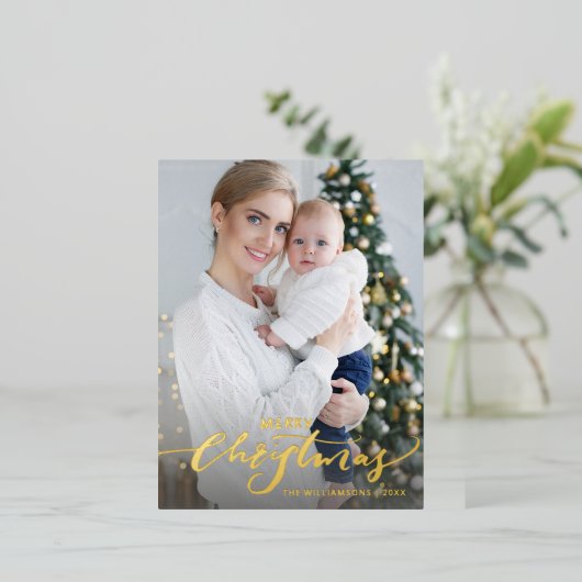 Vroege kerstbrief Verticale feestdag Foto Gold Folie Feestdagen Briefkaart (Staand Voorkant)