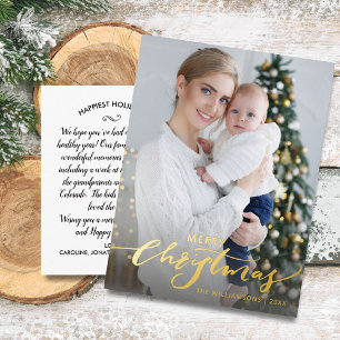 Vroege kerstbrief Verticale feestdag Foto Gold Folie Feestdagen Briefkaart