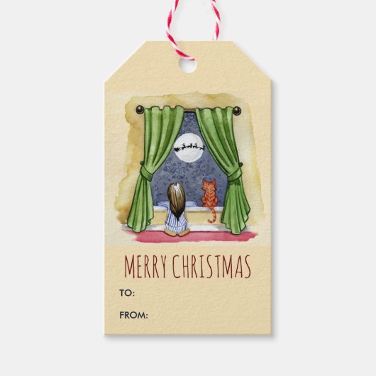 Vroege kerstcadeautjes voor kinderen en katten cadeaulabel (Voorkant)